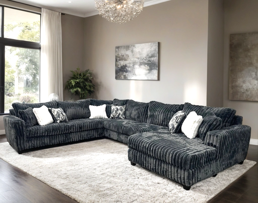9900 Charcoal Fabric 4pcs Oversized Sectional
