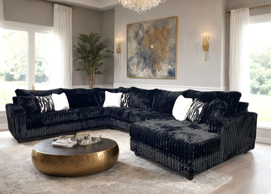 9900 Black Fabric 4pcs Oversized Sectional