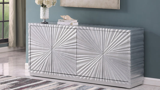 A-C10 Selene Console (Silver Leaf) - Silver Leaf Console Table