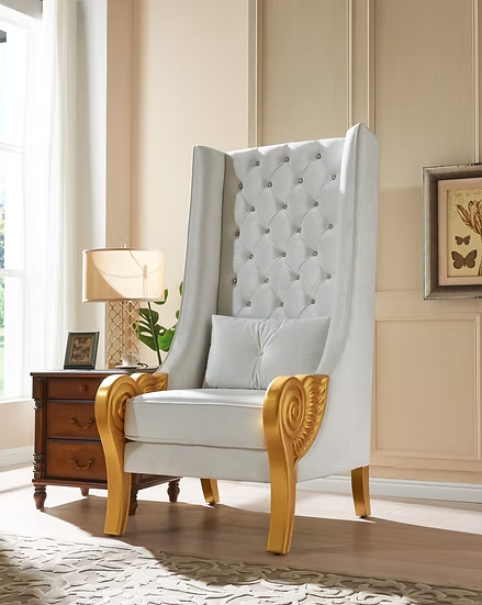 A-CH02 Throne 62.5 Tall White Premium Fabric Chair