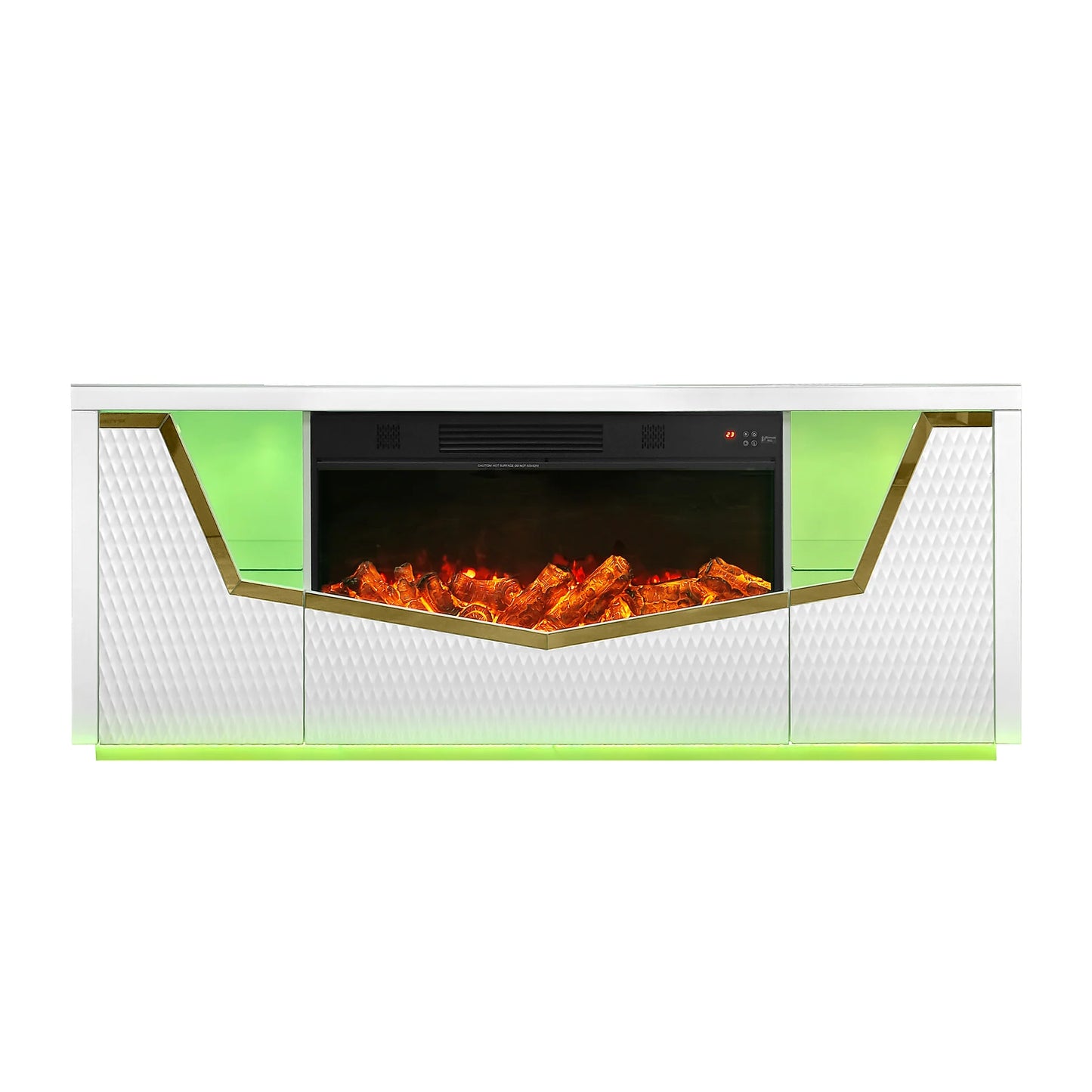 A-F11 Carmela White Tv Stand w/ Fireplace