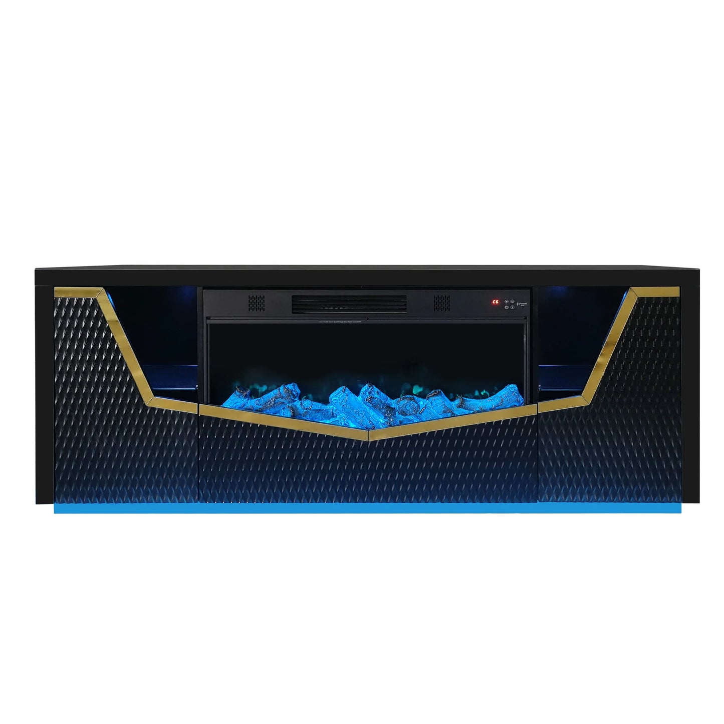 A-F11 Carmela Black Tv Stand w/ Fireplace