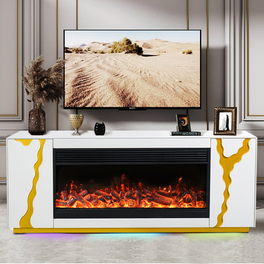 A904 White TV Stand With Fireplace