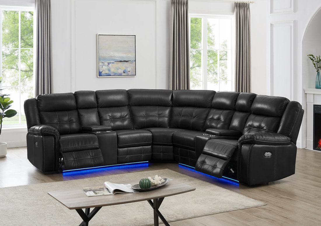 Amazon Black Power Leather Reclining Sectional