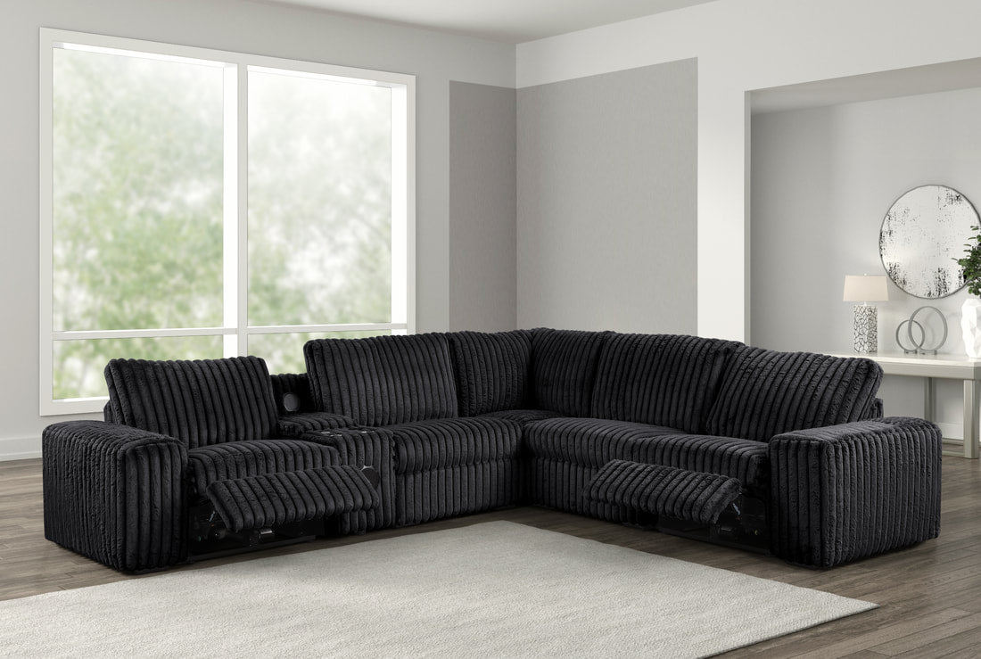 Amelia Onyx Power Reclining Sectional (w/ Bluetooth Speakers)