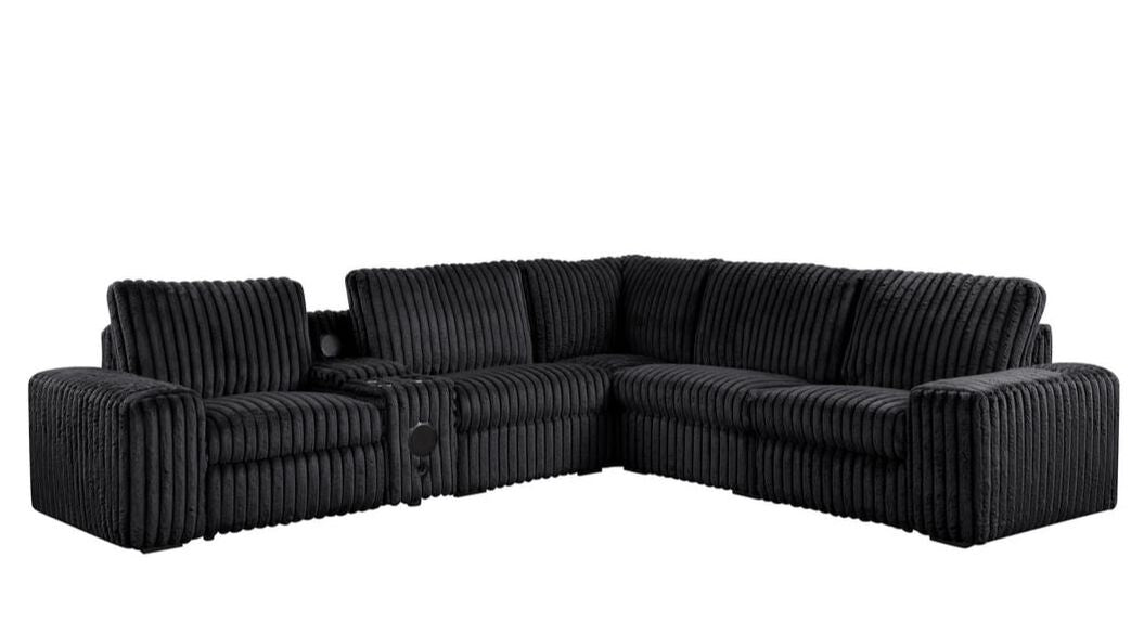 Amelia Onyx Power Reclining Sectional (w/ Bluetooth Speakers)