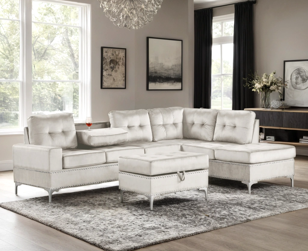 Anserra Gray Reversible Sectional & Ottoman Set