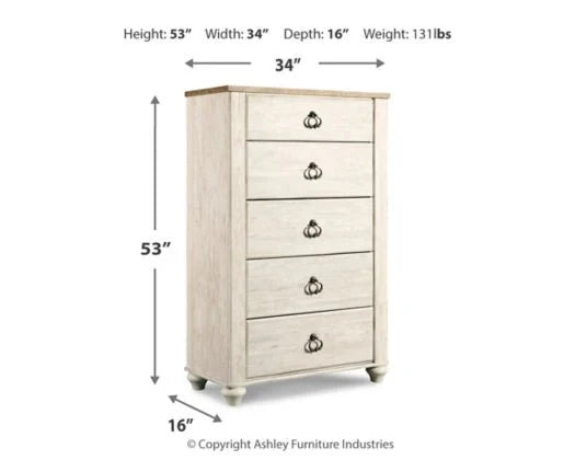 4pcs White Ashley B267 Willowton Bedroom Set