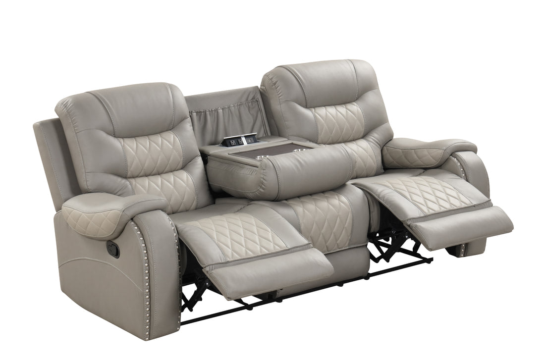3pcs Ashley Two Tone Grey Cream Leather Reclining