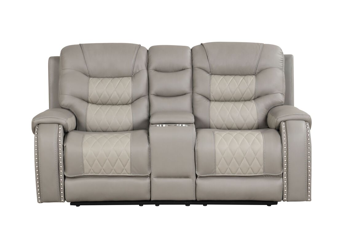 3pcs Ashley Two Tone Grey Cream Leather Reclining