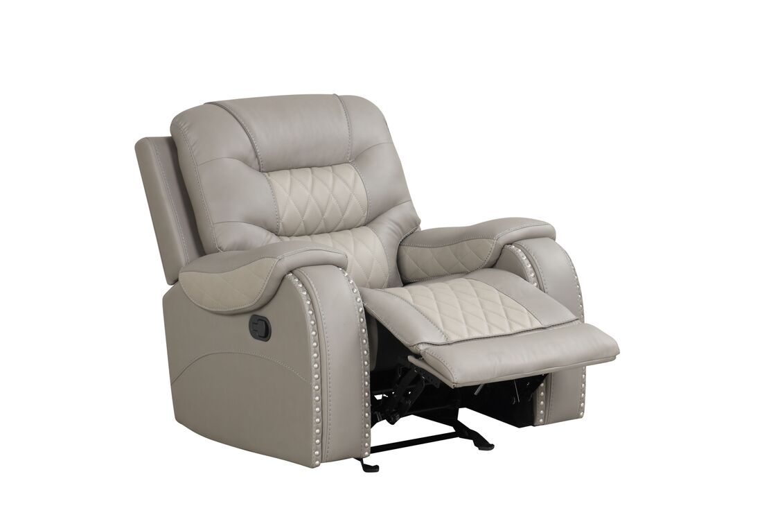 3pcs Ashley Two Tone Grey Cream Leather Reclining