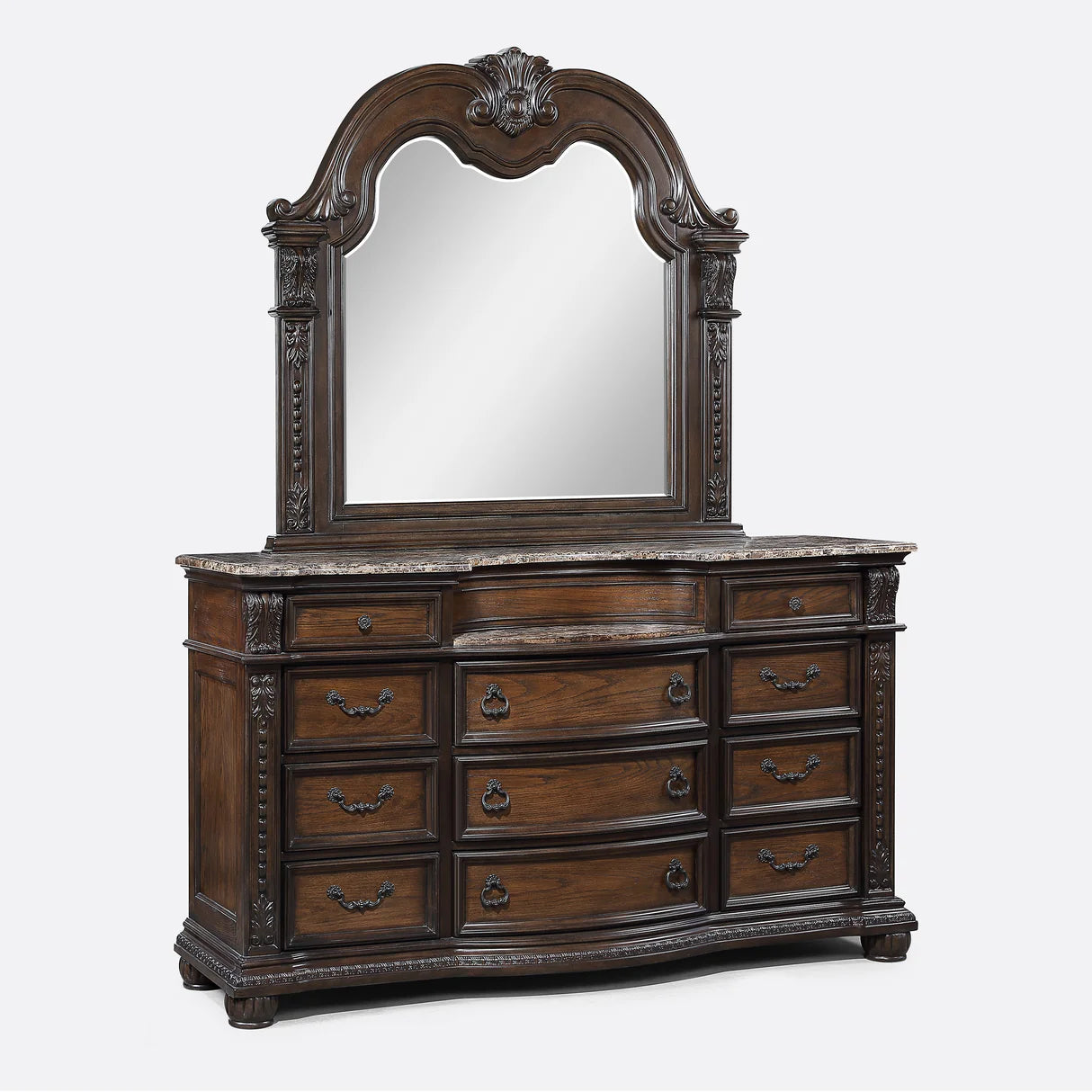 5pcs Stanley Light Brown Wood & Marble Bedroom Set