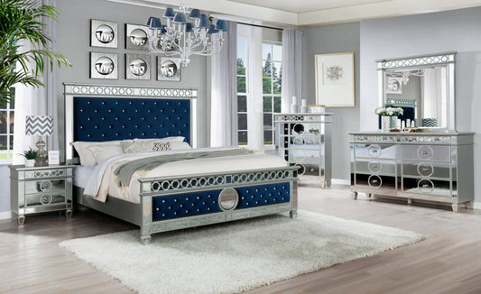 B5000  Blue Velvet 4pc King Bedroom Set