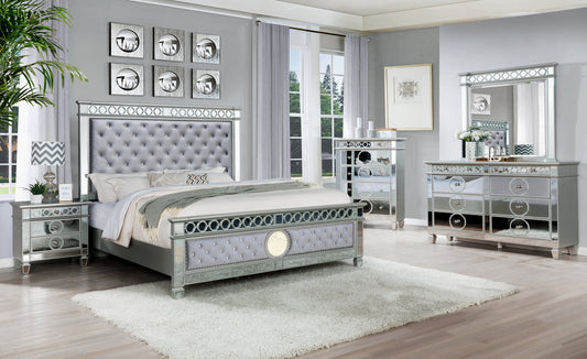 B5020 - 4pc or 5pc Queen, King Gray Velvet Bedroom Set
