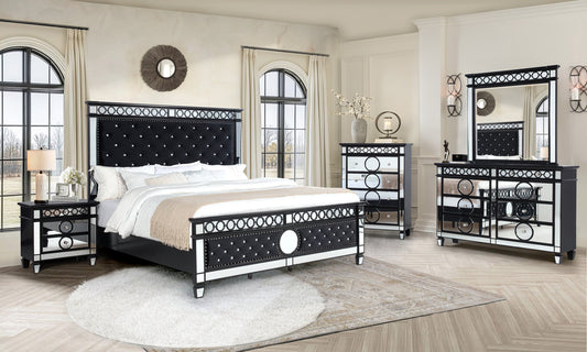 B5030 - 4pc or 5pc Black Velvet Queen, King Bedroom Set
