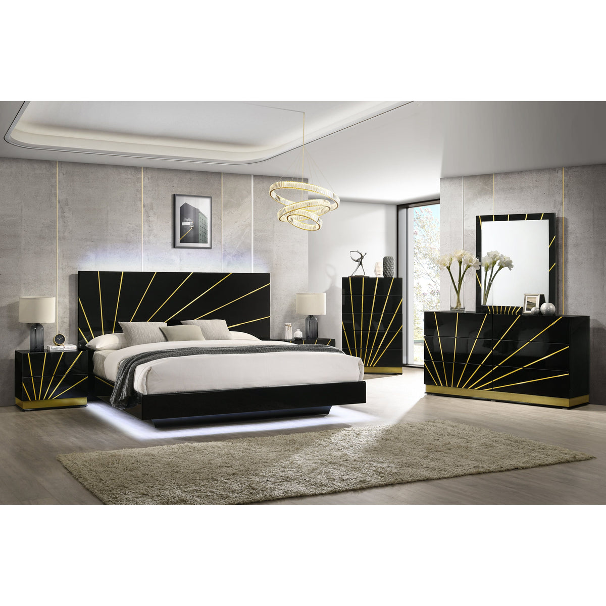 B58 Zenia (Black/Gold) - Queen Bed
