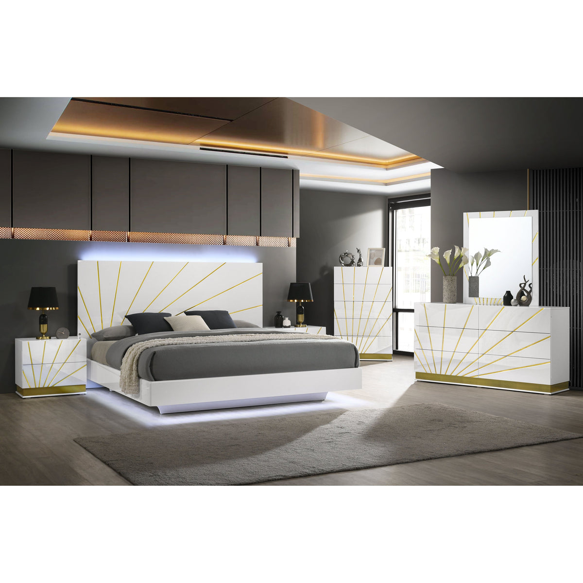 B59 Safa (White/Gold) - Add'l Nightstand
