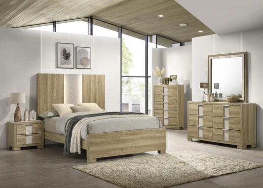 5pcs Rangley Natural Wood Finish Bedroom Set