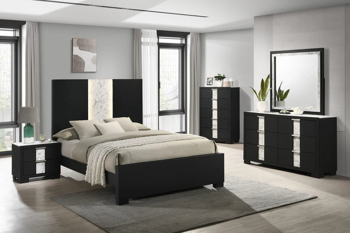 5pcs Rangley Black Wood Finish Bedroom Set