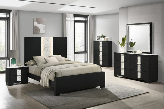 5pcs Rangley Black Wood Finish Bedroom Set