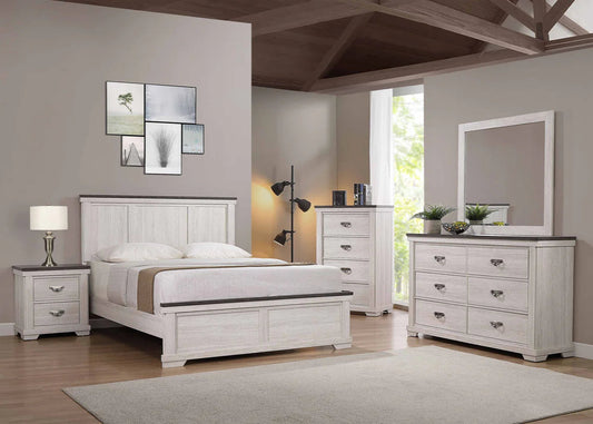 5pcs Leighton Cream & Brown Wood Finish Bedroom Set