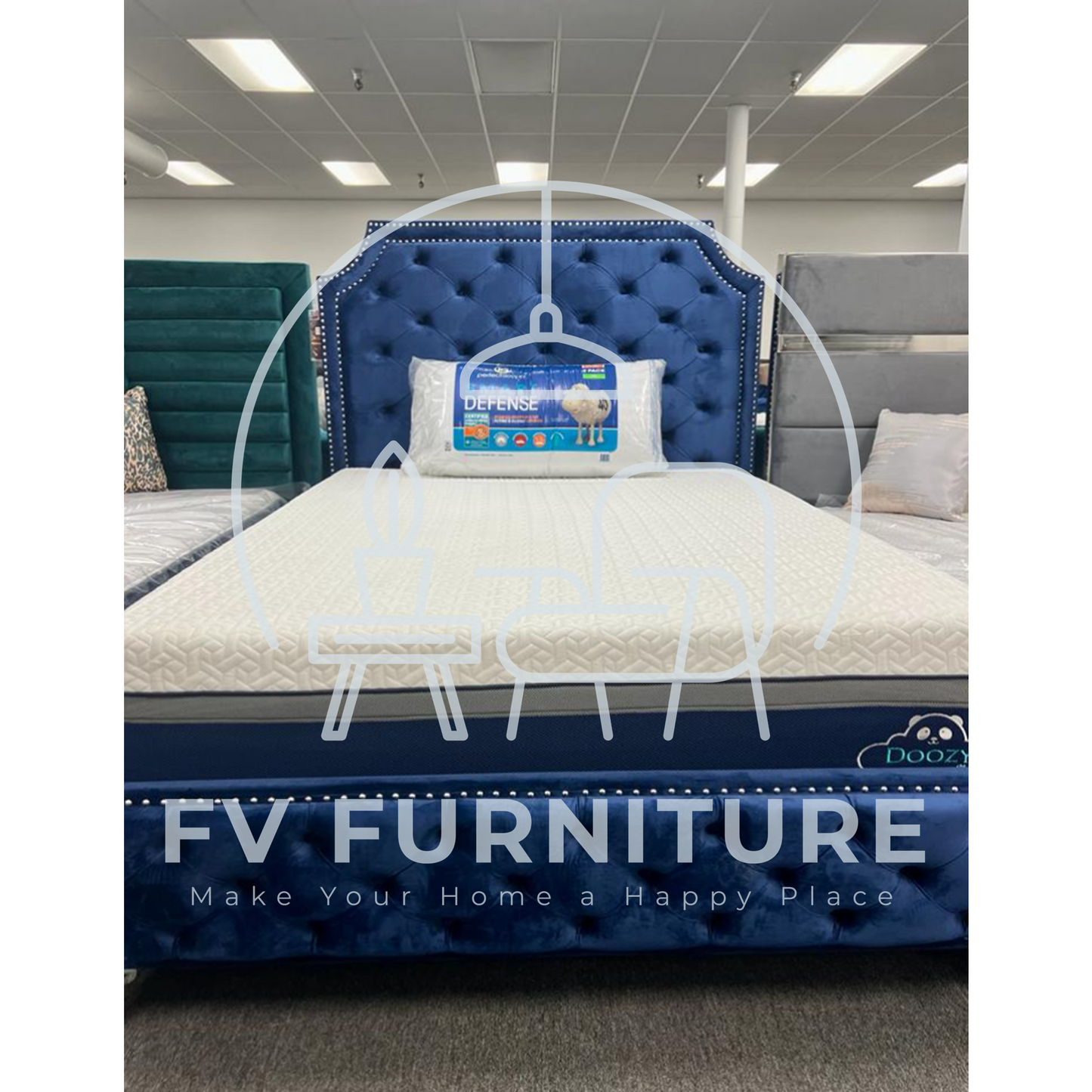 Leilah Blue Velvet Tufted Platform Bed Frame