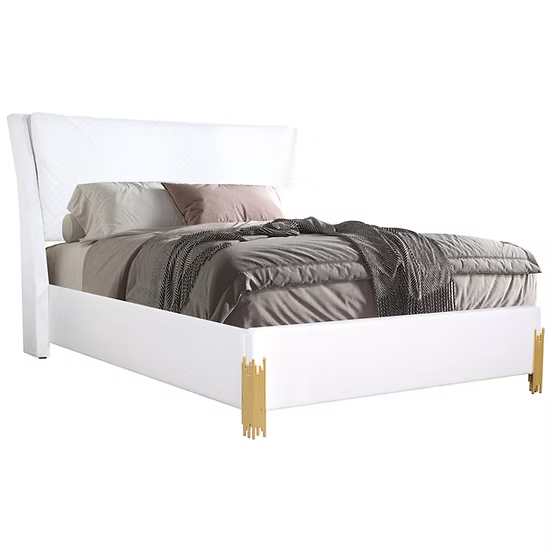 5pcs or 4pc B9060 Glamor White & Gold Velvet Bedroom Set