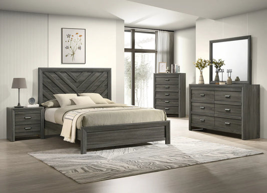 5pcs Valor Grey Wood Finish Bedroom Set