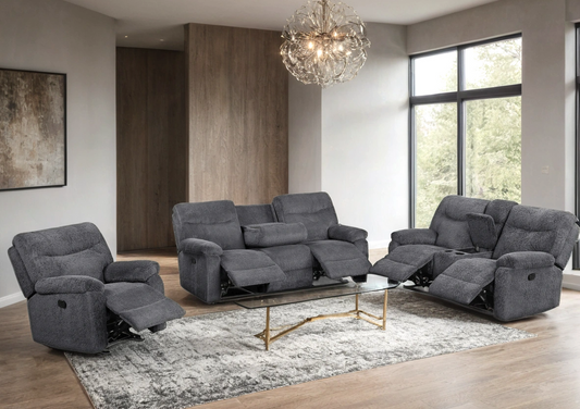 BRAVO21  3pc Gray Fabric Reclining Set