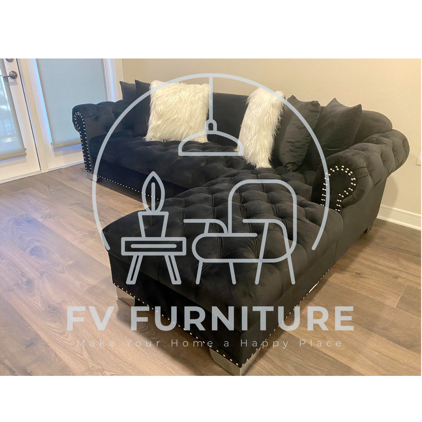 Velvet Tufted Sectional (Mutliple Colors)