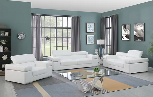 3pcs or 2pcs MI-8020 Soho White Italian Leather Sofa, Loveseat & Chair