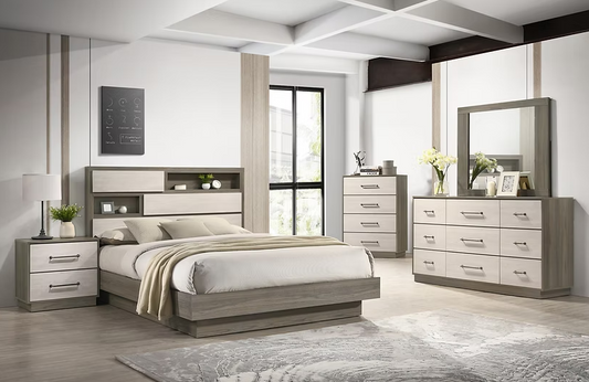 B1560 River Light Grey Wood Finish Bedroom Set