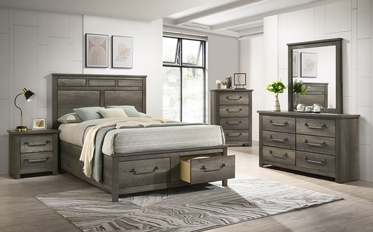 B1450 Amelia Greyish Brown Wood Finish Bedroom Set