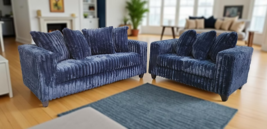 S300 Gia Blue Stripe Fabric Sofa & Loveseat