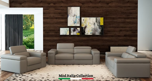 3pcs or 2pcs MI-8020 Soho Grey Italian Leather Sofa, Loveseat & Chair