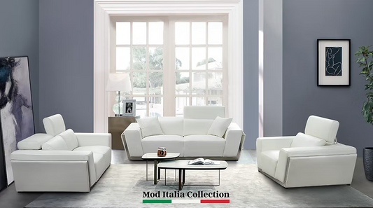 3pcs or 2pcs MI-8010 Domo White Italian Leather Sofa, Loveseat & Chair