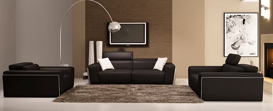 3pcs or 2pcs MI-8010 Domo Black Italian Leather Sofa, Loveseat & Chair