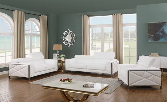 3pcs or 2pcs MI-989 Giorgio White Italian Leather Sofa, Loveseat & Chair