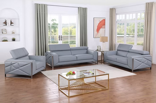 3pcs or 2pcs MI-989 Giorgio Light Blue Italian Leather Sofa, Loveseat & Chair