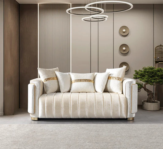 Carlina Ivory Velvet Loveseat 77"
