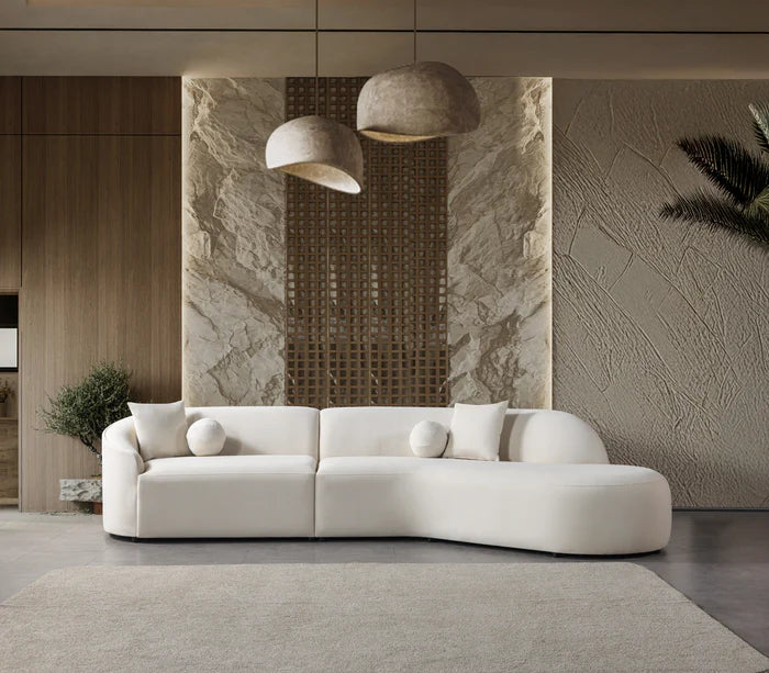 Cloe Ivory Velvet Curved 134" RAF Sectional