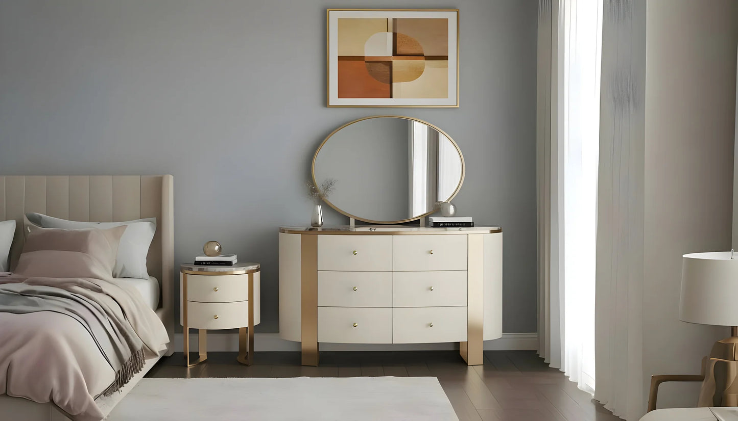 Cream & Gold Cornina Dresser and Mirror