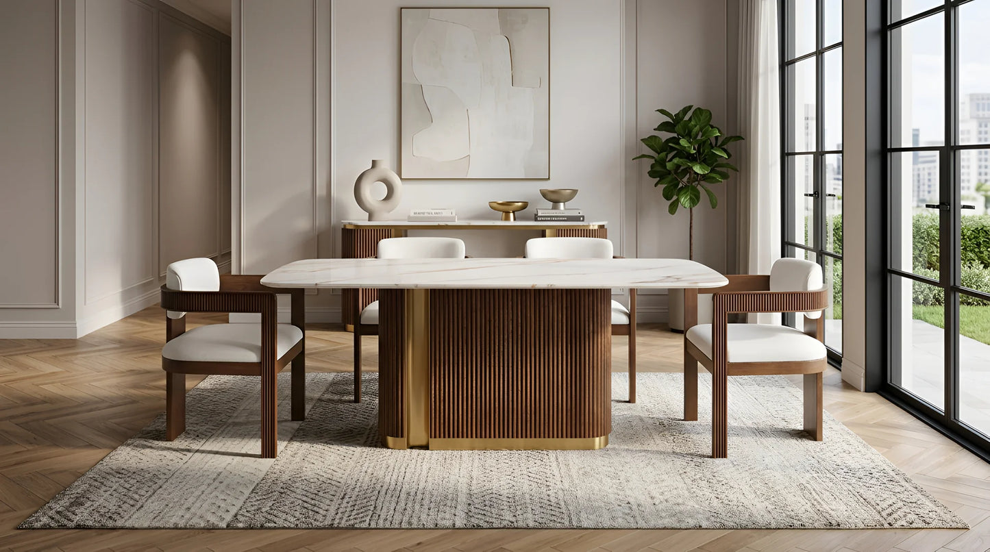 5pcs D1580 Valente White/Walnut Dining Set