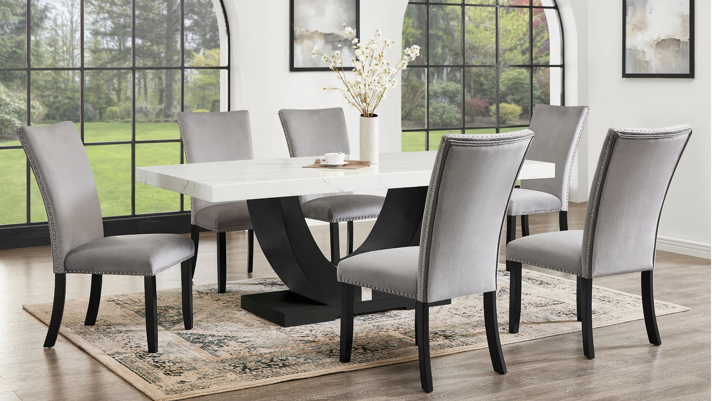 D180 Larry Grey Faux Marble 7pcs Dining Set