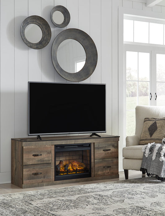 EW0446-268  Brown TV Stand with Fireplace 60" L