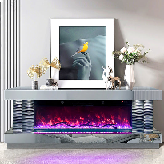 Glass Mirror TV Stand with Fireplace