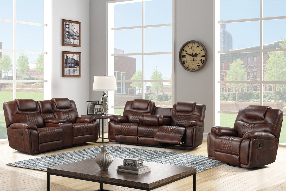 3pcs Galveston Oversized Brown Leather Gel Sofa Reclining Set