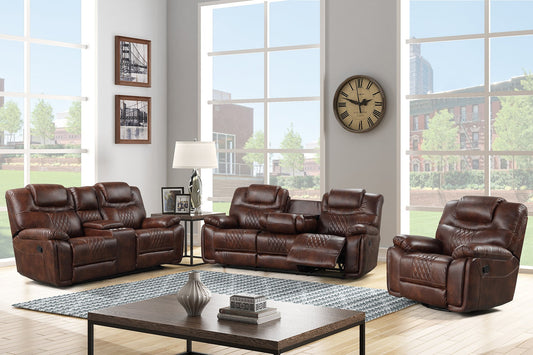 3pcs Galveston Oversized Brown Leather Gel Sofa Reclining Set