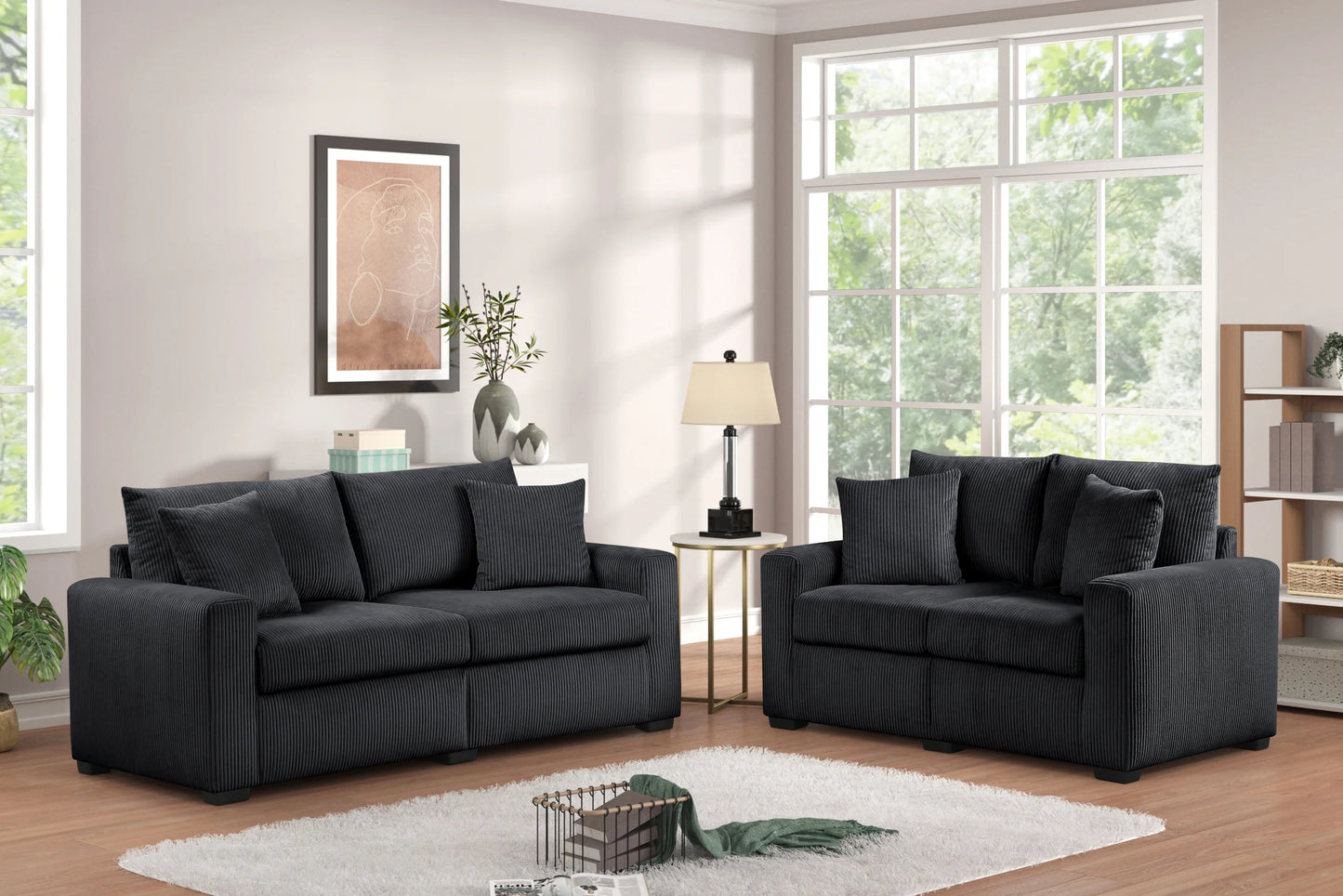 HH1123 Black - Sofa & Loveseat Set
