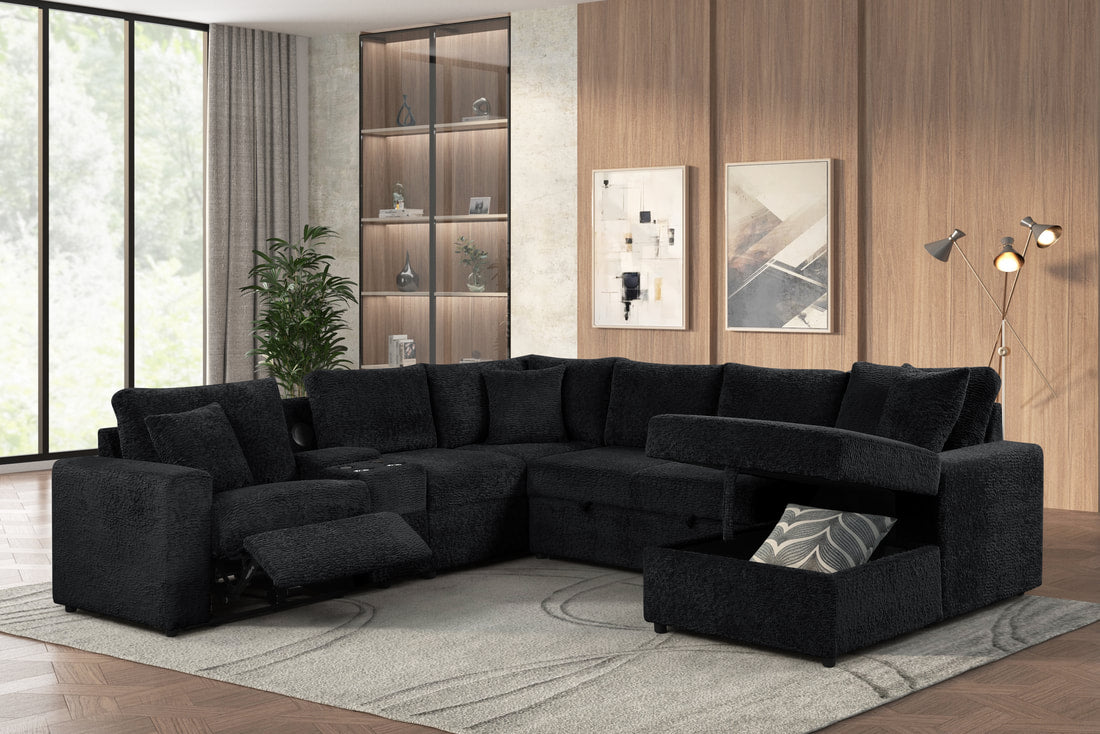 Hunter Black Sectional with  Bluetooth Speaker & Pull-Out Bed